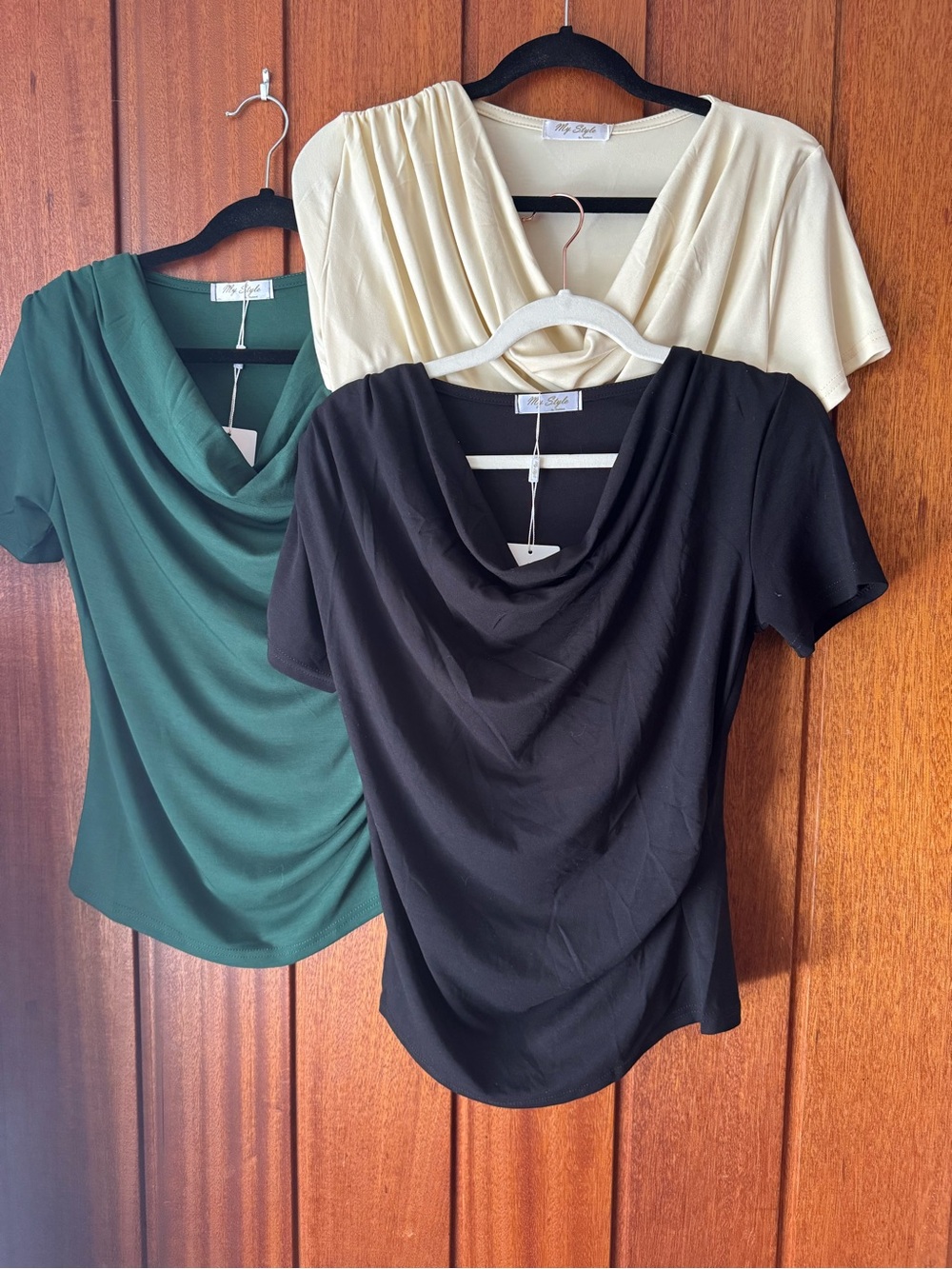 Women's Draped Cowl Neck Top - Black, Cream, Forest Green